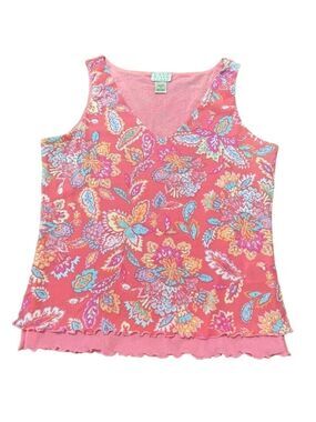 Sigrid Olsen Sleeveless V Neck Top Pink Mesh Petite Medium Vintage Y2K